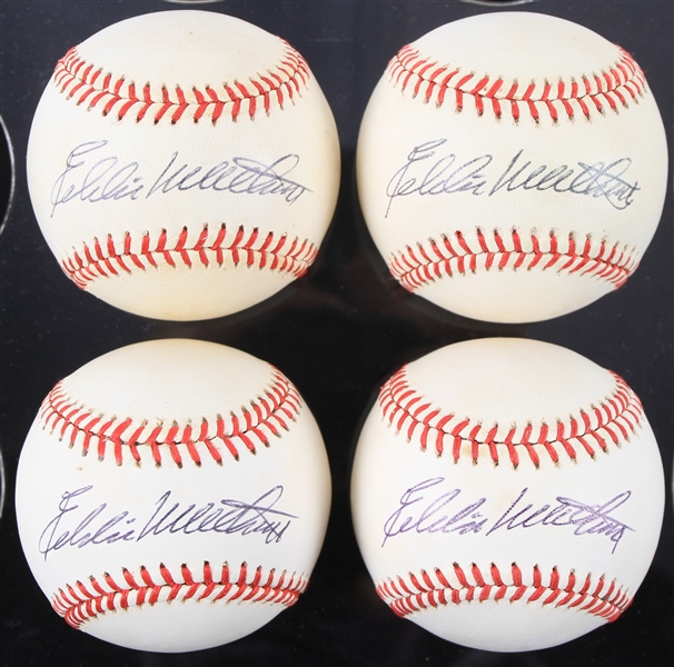 1989-93 Eddie Mathews Milwaukee Braves Signed ONL White Baseballs - Lot of 4 (JSA)