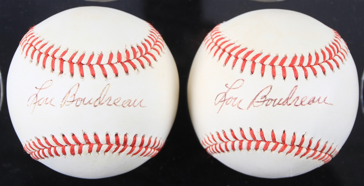 1990-92 Lou Boudreau Cleveland Indians Signed OAL Brown Baseballs - Lot of 2 (JSA)