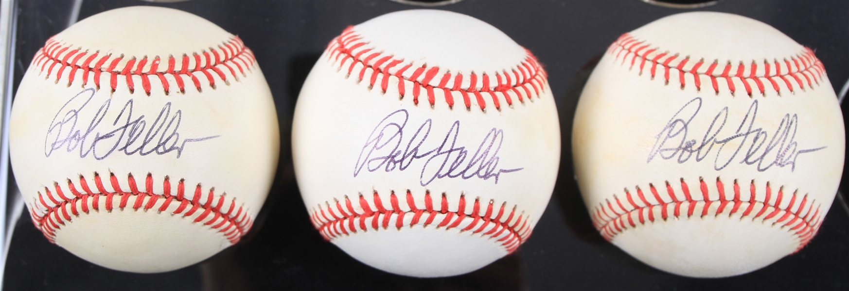 1990-92 Bob Feller Cleveland Indians Signed OAL Brown Baseballs - Lot of 3 (JSA)