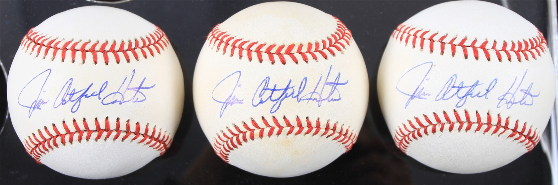 1993-94 Jim Catfish Hunter Oakland Athletics Signed OAL Brown Baseballs - Lot of 3 (JSA)