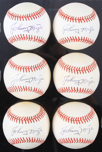 1985-89 Johnny Mize New York Yankees Signed OAL Brown Baseballs - Lot of 6 (JSA)