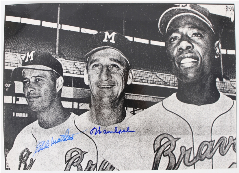 1942-1964 Eddie Mathews & Warren Spahn Milwaukee Braves Signed 14x20 Laminated Photo (JSA)