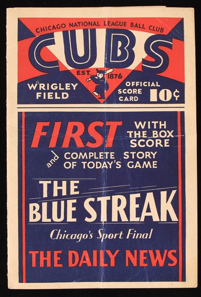 1930 (April 22) Chicago Cubs St. Louis Cardinals Scored Hack Wilson Career HR #139 Wrigley Field Scorecard
