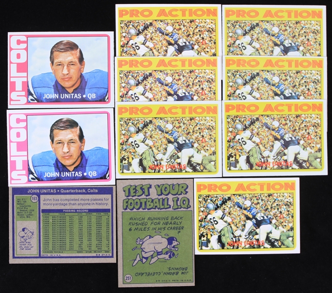 1972 Johnny Unitas Baltimore Colts Topps Football Trading Cards - Lot of 11