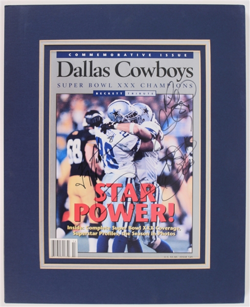 1996 Dallas Cowboys Super Bowl XXX Champion Multi Signed 12" x 15" Matted Beckett Tribute Issue w/ Troy Aikman, SBXXX MVP Larry Brown & More (JSA)