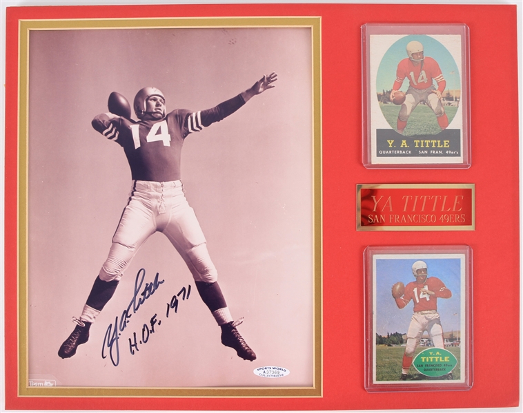 2000s YA Tittle San Francisco 49ers 11" x 14" Matted Display w/ Trading Cards & Signed Photo (JSA)