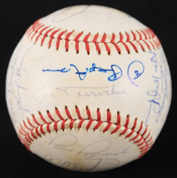1971 Chicago Cubs Team Signed ONL Feeney Baseball w/ 25 Signatures Including Leo Durocher, Ernie Banks, Fergie Jenkins & More (*Full JSA Letter*)