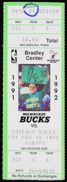1992 Milwaukee Bucks Chicago Bulls Bradley Center Ticket Stubs - Lot of 2