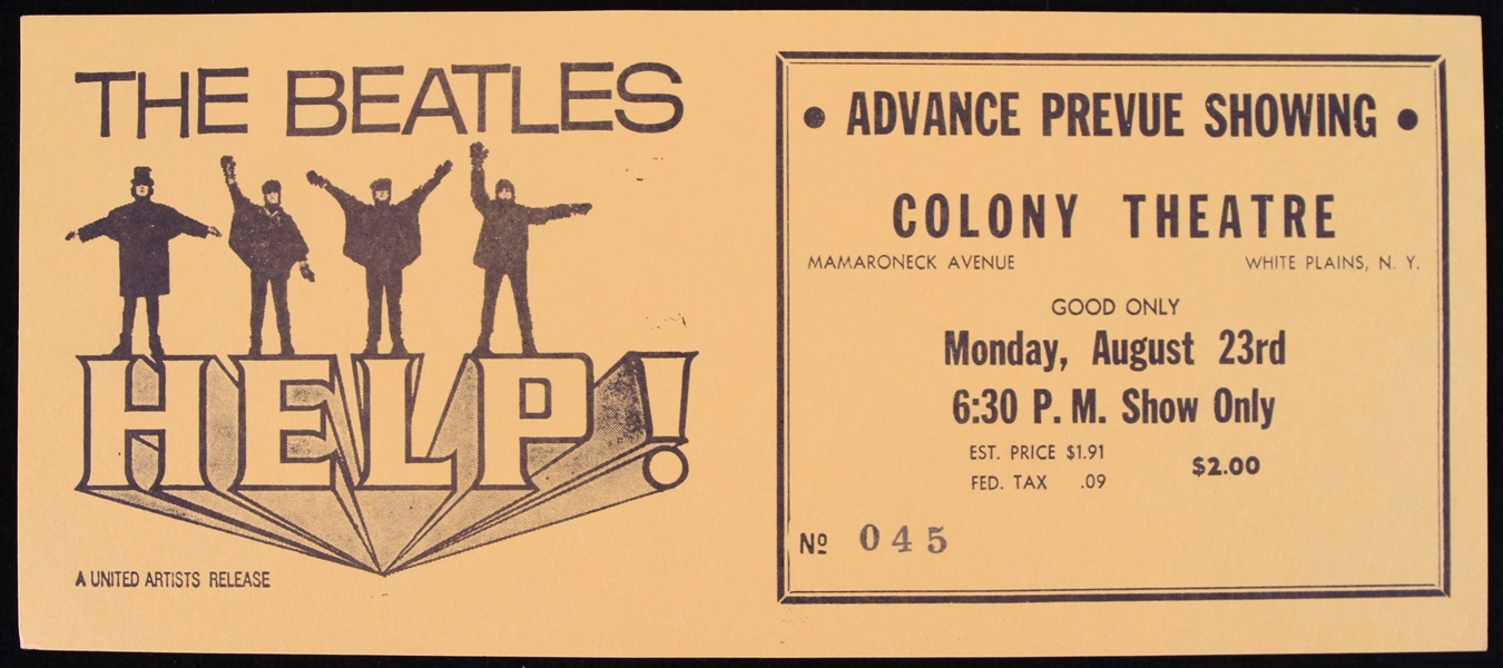 1965 The Beatles Help! Colony Theatre Advance Prevue Showing 3.75" x 8.5" Handbill