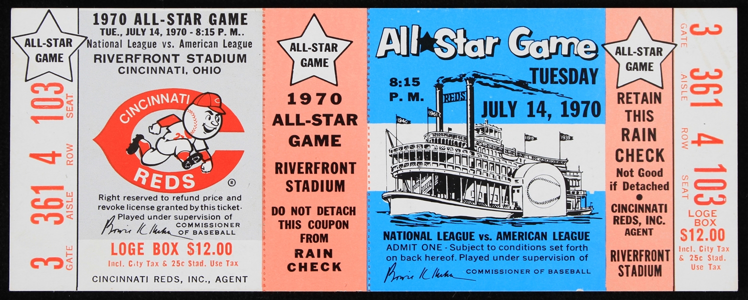1970 MLB All Star Game Riverfront Stadium Full Ticket (Rose Runs Over Fosse)