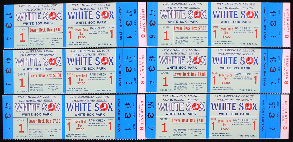 1972 Chicago White Sox American League Championship Season Ghost Tickets - Lot of 6