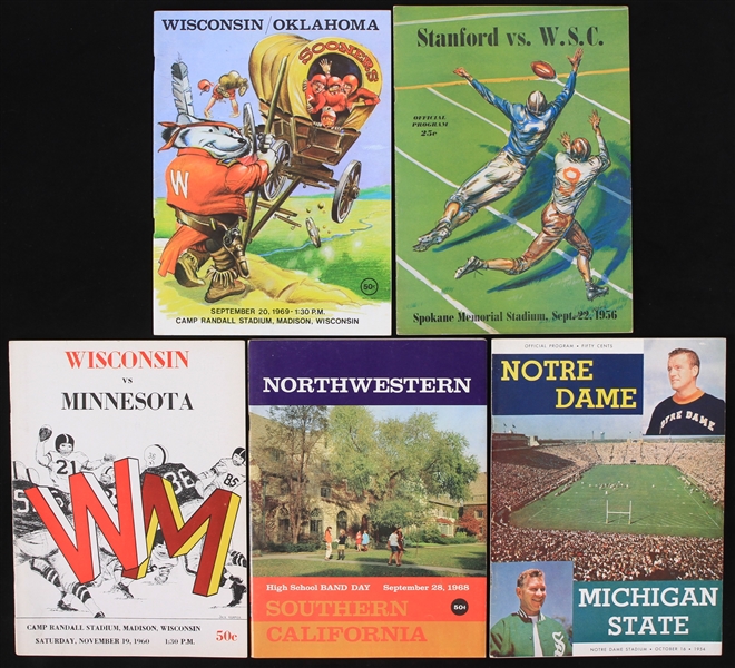 1954-69 College Football Game Programs - Lot of 5 w/ Notre Dame, USC, Wisconsin, Oklahoma, Stanford & More 