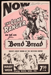 1938 The Lone Ranger On The Air For Bond Bread 8.25" x 12.5" Advertising Poster