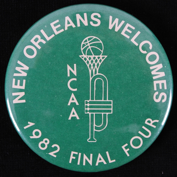 1982 New Orleans Welcomes NCAA Final Four 3.25"  Onsite Pinback Button "Michael Jordan Makes Final Shot"