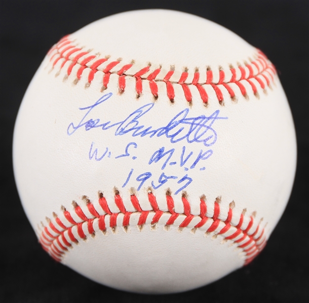 1995-99 Extremely High Grade Near Mint Lou Burdette Milwaukee Braves Signed ONL Coleman Baseball (*JSA*)  w/ WS MVP Incription