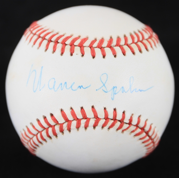 1989-90 Warren Spahn Milwaukee Braves Signed ONL White Baseball (JSA)