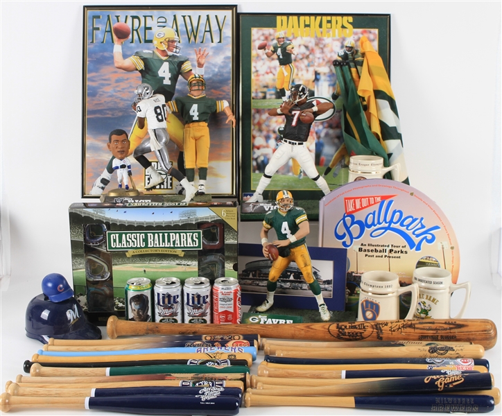 1980s-1990s Green Bay Packers, Milwaukee Brewers, Milwaukee Bucks Pennants, Mini Bats, Figurines & more (Lot of 65+)