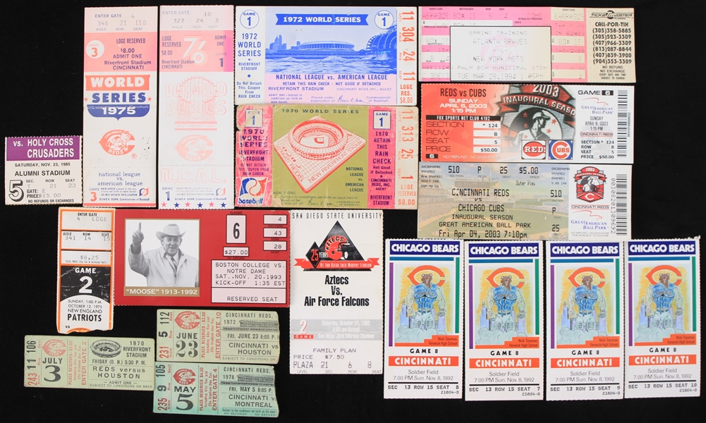 1970-2003 Baseball & Football Ticket Stub Collection - Lot of 16 w/ World Series, Notre Dame, Chicago Bears & More