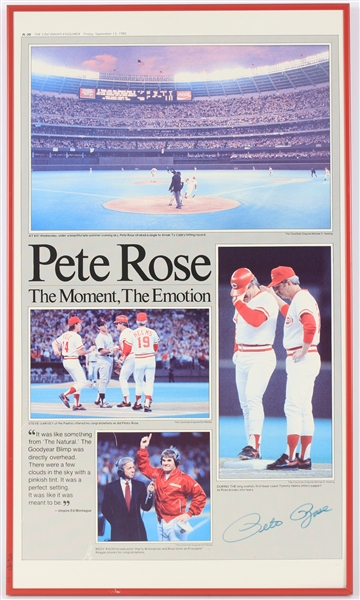 1985 Pete Rose Cincinnati Reds 14" x 24" Framed Career Hit #4192 Display (JSA)