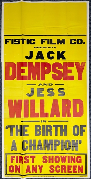 1939 Jack Dempsey Jess Willard "Birth Of A Champion 41" x 82" Fight Film Poster