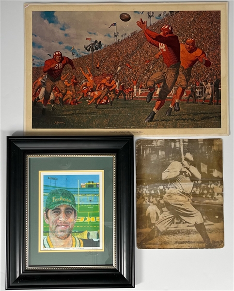 1920s-2000s Mickey Mantle Cut Jello Advertising Sign Baseball Football Basketball Framed Display Poster & Artwork Collection - Lot of 7 w/ Babe Ruth Photo, Howell to Hutson Lithograph & More
