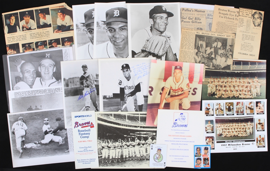 1950s-80s Billy Bruton Braves/Tigers Memorabilia Collection - Lot of 25+ w/ Photos, Signed Photos & More