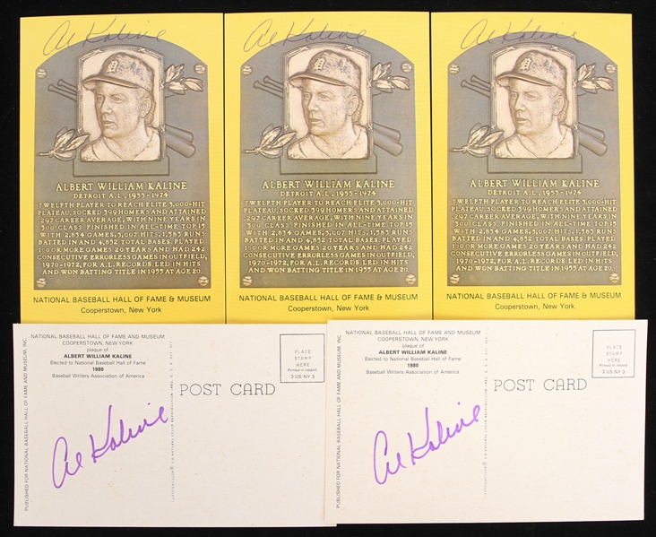 1980s Al Kaline Detroit Tigers Signed 3.5" x 5.5" Yellow Hall of Fame Postcards - Lot of 5 (JSA)