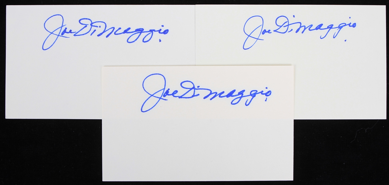 1986-93 Joe DiMaggio New York Yankees Memorabilia Collection - Lot of 5 w/ Newspaper Clippings & Signed Index Cards (JSA)