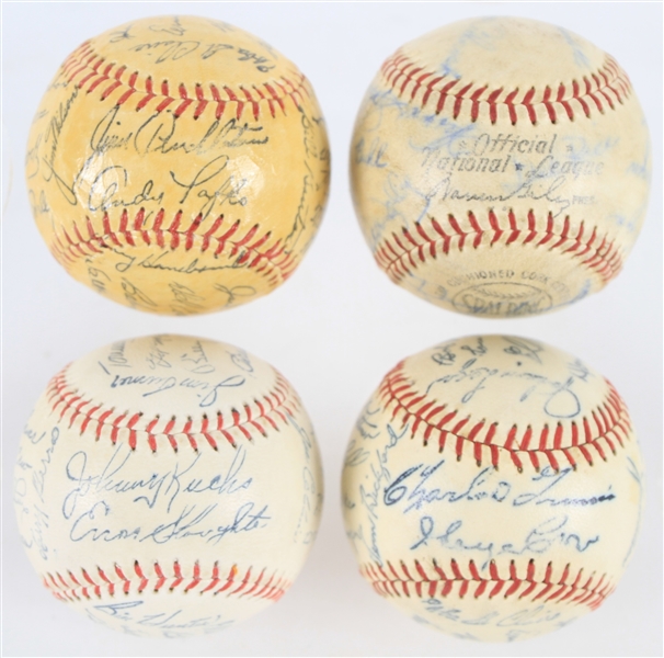 1950s Lot of 3 Milwaukee Braves Souvenir Baseballs & One 1950s Warren Giles ONL with clubhouse signatures