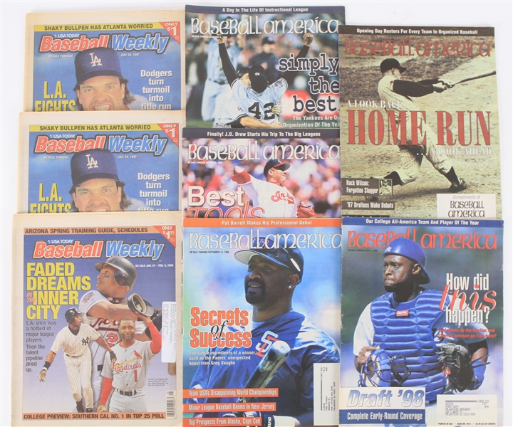 1980s-1990s Baseball America & Baseball Weekly Magazines w/ 20x30 Brewers, Packers Matted Posters (Lot of 20)