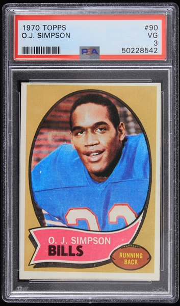 1970 O.J. Simpson Buffalo Bills #90 Topps Trading Card (PSA VG 3)