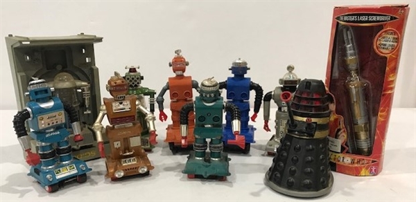 1960s-1990s Zeroids Robot Toys with Dr. Who Laser Screwdriver (Lot of 10)
