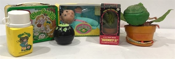 1983-2011 Cabbage Patch Kids Doll, Lunch Box w/ Thermos & Little Shop of Horrors Bank (Lot of 6)