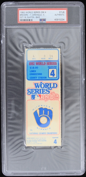 1982 Milwaukee Brewers World Series Game 4 Slaton-Bair Ticket Stub (PSA Slabbed)