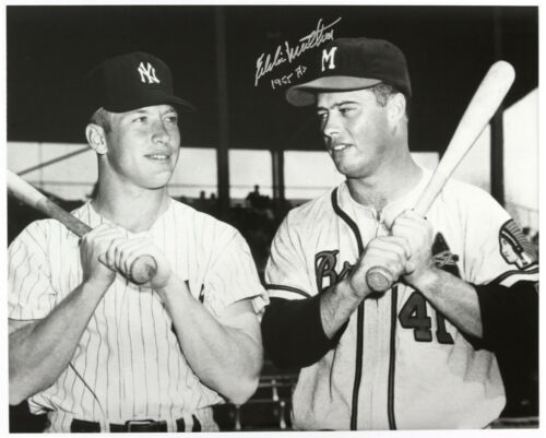 1955 Eddie Mathews Milwaukee Braves Signed 16x20 Photo w/ Mickey Mantle (JSA)
