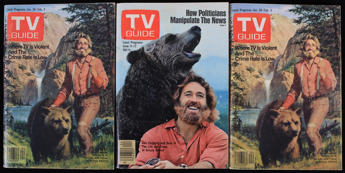 1977-1978 Dan Haggerty The Life and Times of Grizzly Adams TV Guides (Lot of 3) 