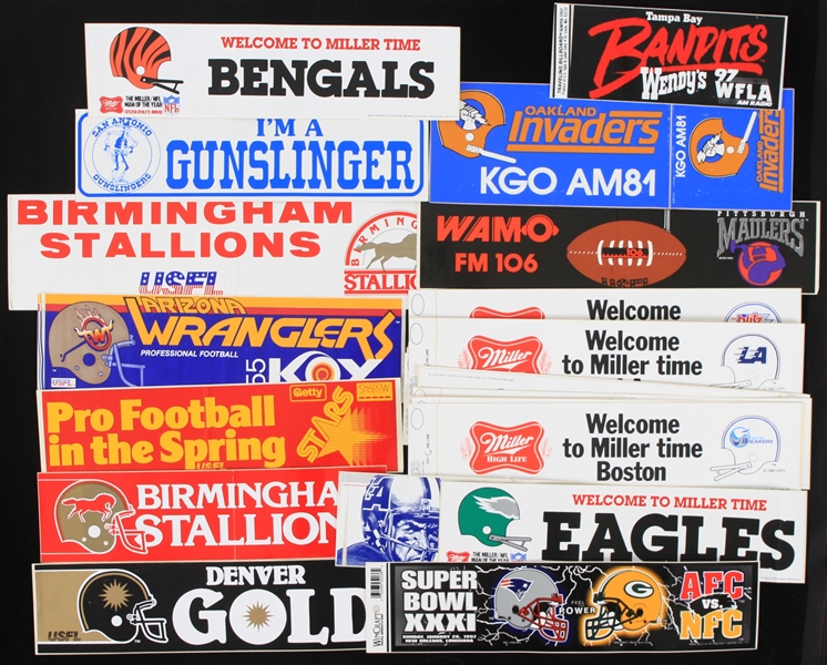 1980s-1990s USFL Bumper Stickers Including Tampa Bay Bandits, Pittsburgh Maulers, Denver Gold and more (Lot of 30)