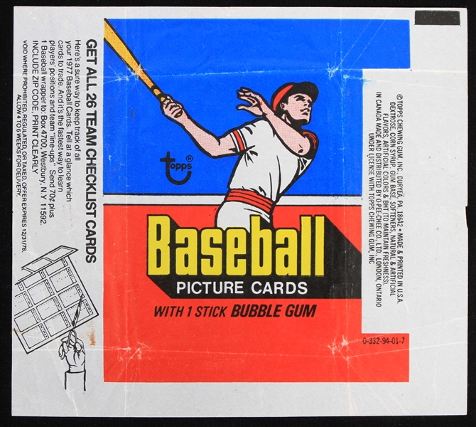 1977 Topps Original Baseball Picture Cards Wax Pack Wrapper 