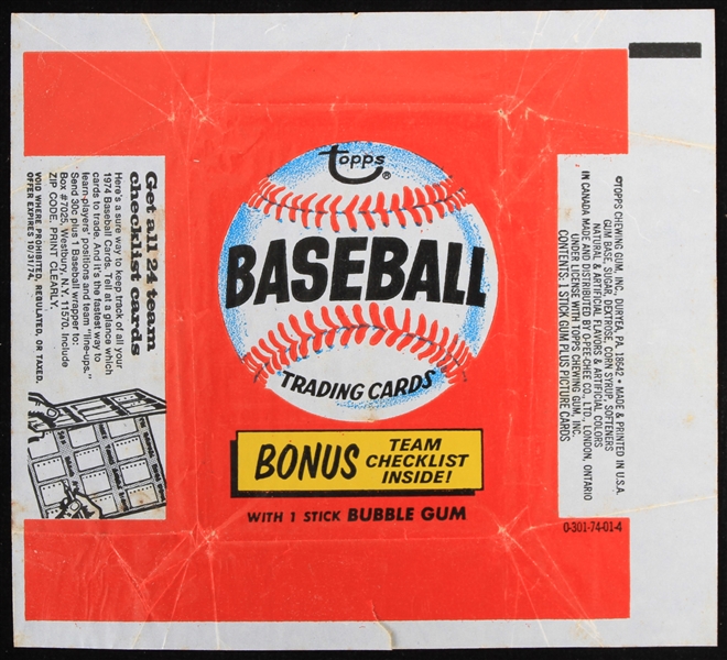1974 Topps Original Baseball Bonus Team Checklist Wax Pack Wrapper
