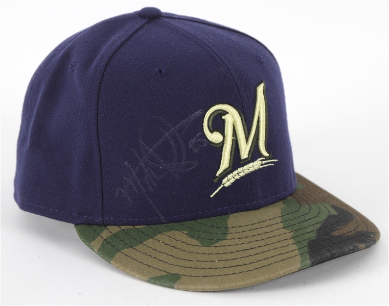 2011 Mark Kotsay Milwaukee Brewers Game Worn Signed Cap (MEARS LOA) Rare Camo Style