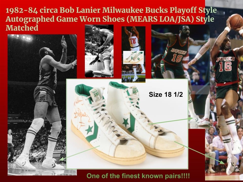 1982-1984 Bob Lanier Milwaukee Bucks Final Playoff Style Signed Game Worn Shoes (MEARS/JSA) "One of the Finest Pairs Extant"
