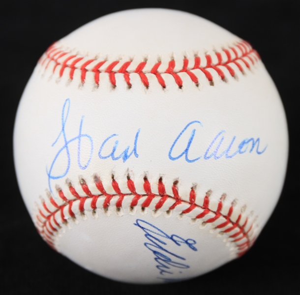 1994-1999 Hank Aaron & Eddie Mathews Milwaukee Braves Dual Signed OAL Baseball *JSA*