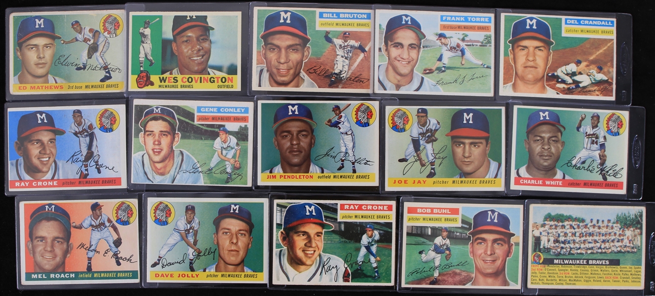 1956 Milwaukee Braves Topps Trading Cards (Lot of 15)
