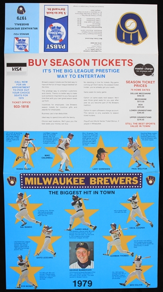 1979 Pabst Blue Ribbon Milwaukee Brewers Season Ticket Tri-Fold Promotional Poster featuring Yount Molitor and Rest of the Crew  - RARE