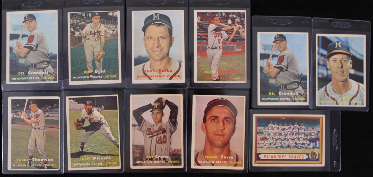 1957 Milwaukee Braves Topps Trading Cards (Lot of 11)