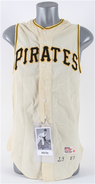 1957 Nellie King Pittsburgh Pirates Game Worn Home Jersey w/ Signed 3.5" x 5" Photo (MEARS A7/JSA)
