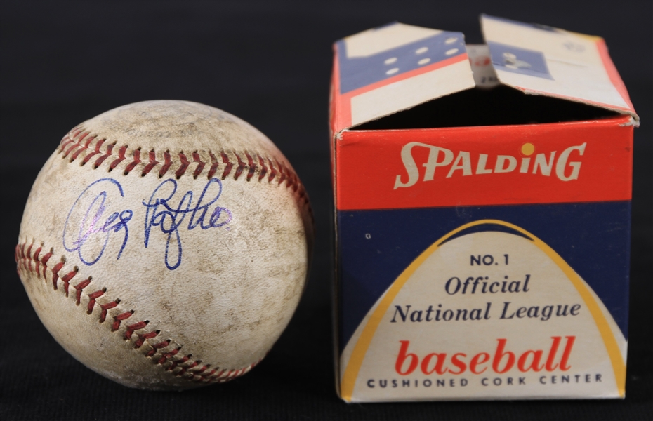 1960 Milwaukee Braves County Stadium Game Used ONL Giles baseball Hit & Signed by Andy Pafko vs St Louis In Original Box (MEARS/JSA) Officer Wobszal Collection