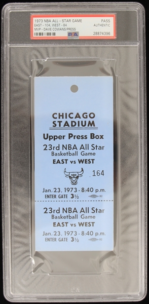 1973 NBA All Star Game East vs West MVP Dave Cowans Press Pass (PSA Slabbed) 