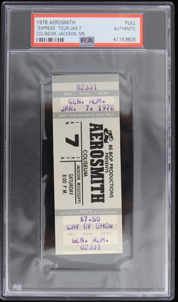 1978 Aerosmith "Express" Tour Coliseum Jackson MS Full Ticket (PSA Slabbed) 