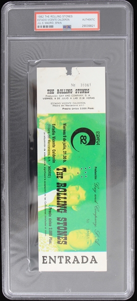 1982 The Rolling Stones Estadio Vincente Calderon Madrid Spain Ticket (PSA Slabbed) 